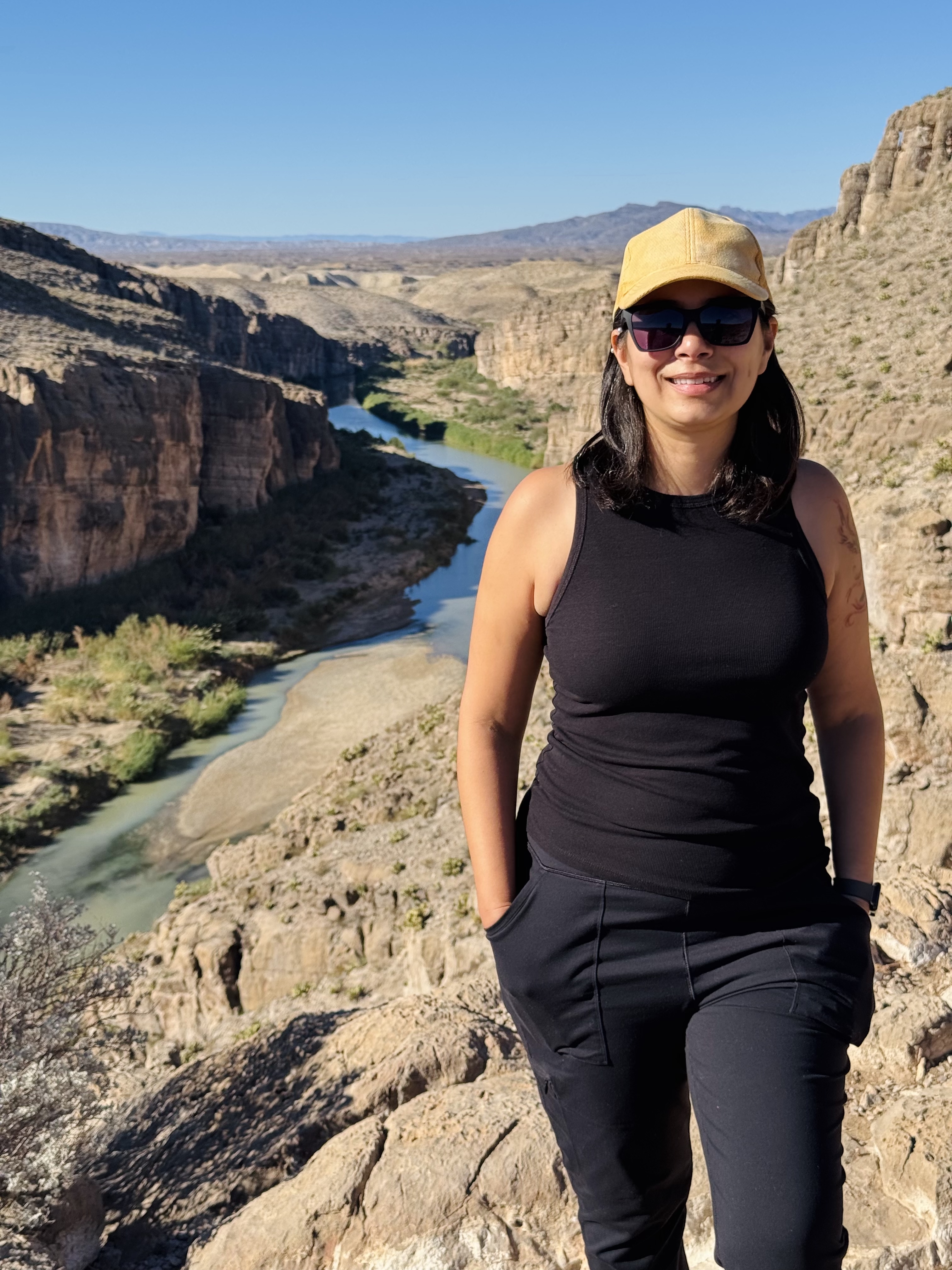 Irma above the river canyon she climbed